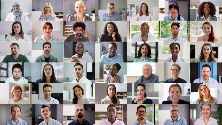 Virtual Event: Business People Group Video Conference. Diverse Face Photo Collage